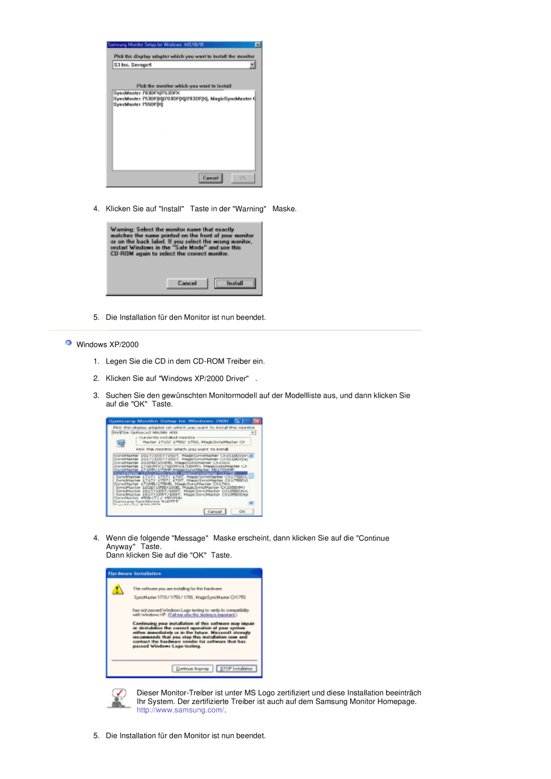 Samsung PO24FSSSS/EDC manual Klicken Sie auf Windows XP/2000 Driver 