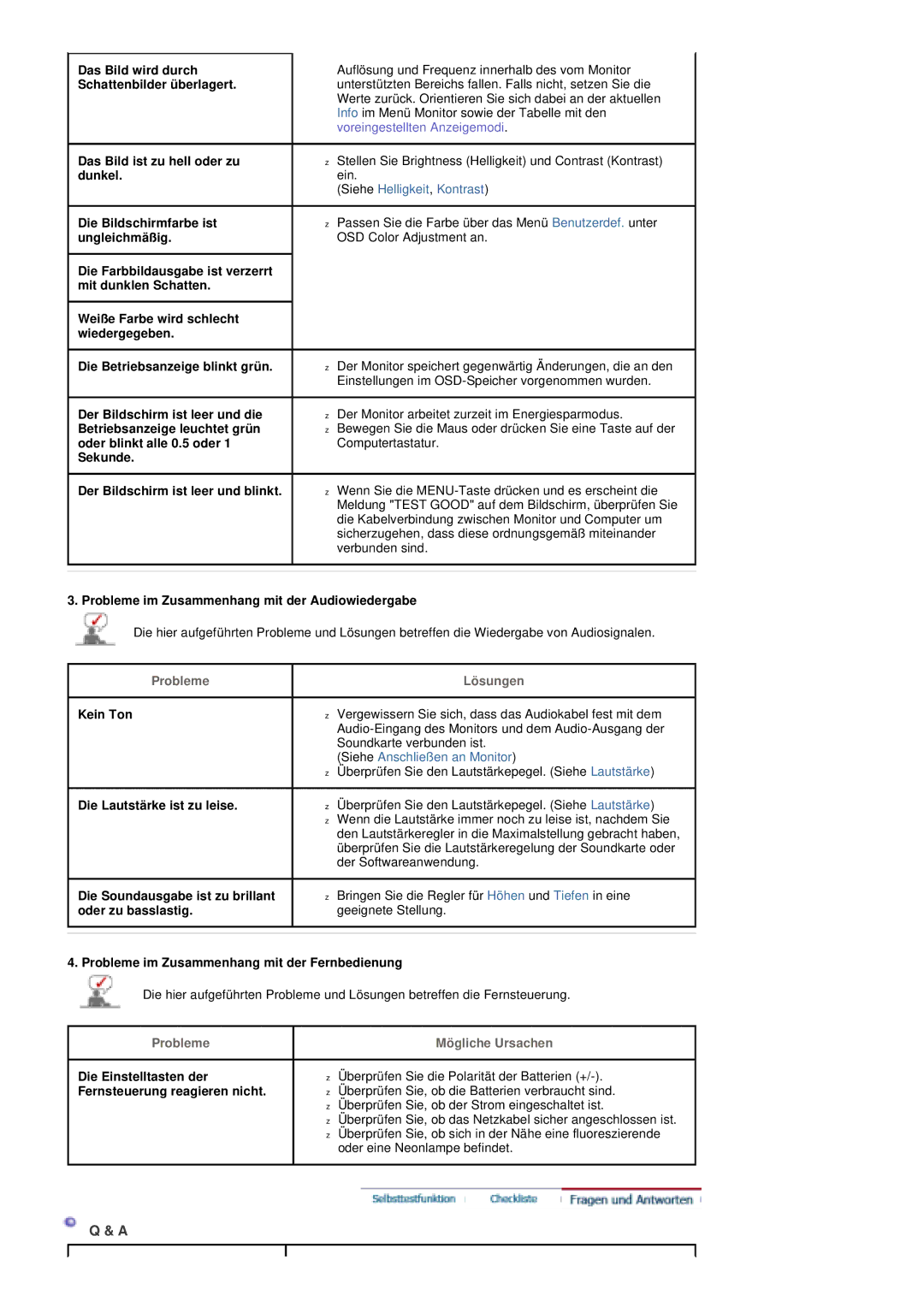 Samsung PO24FSSSS/EDC Probleme im Zusammenhang mit der Audiowiedergabe, Probleme im Zusammenhang mit der Fernbedienung 