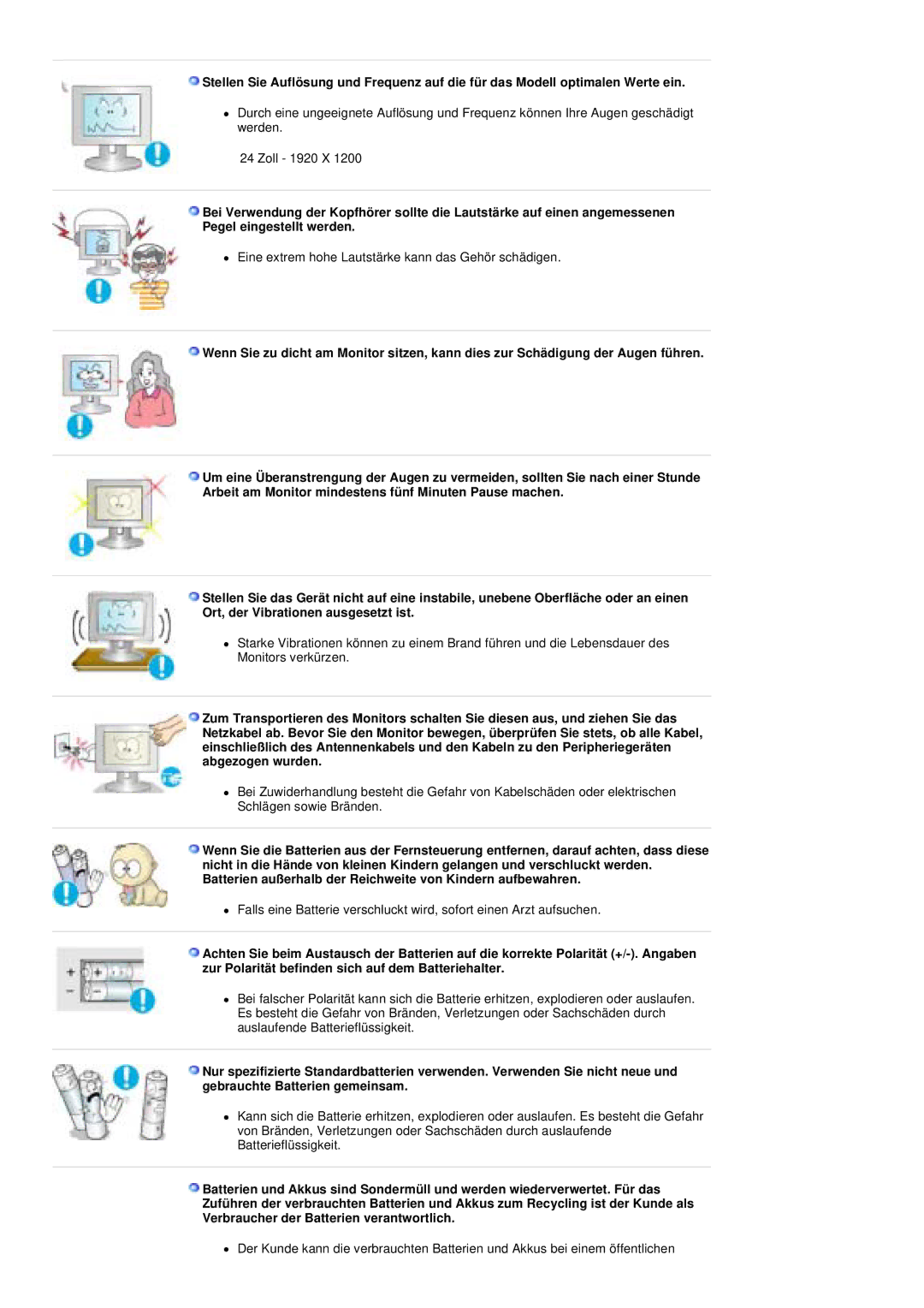 Samsung PO24FSSSS/EDC manual Eine extrem hohe Lautstärke kann das Gehör schädigen 