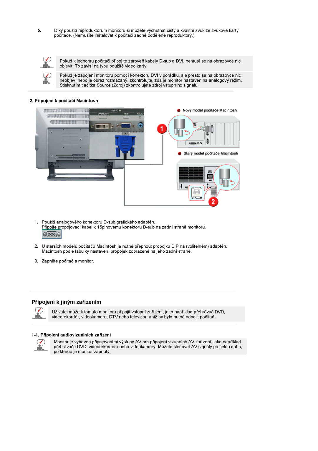 Samsung PO24FSSSS/EDC manual Připojení k počítači Macintosh, Připojení audiovizuálních zařízení 