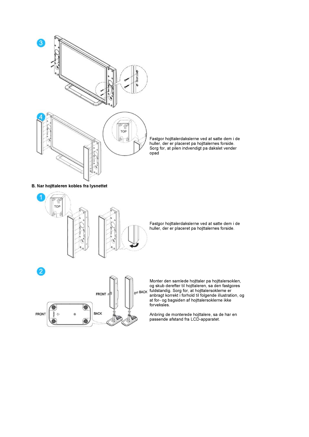 Samsung PO24FSSSS/EDC manual Nar hojttaleren kobles fra lysnettet 