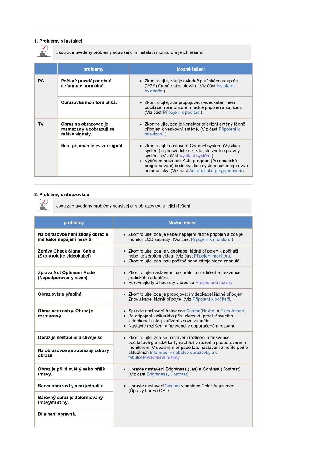 Samsung PO24FSSSS/EDC manual Problémy s instalací, Počítač pravděpodobně, Nefunguje normálně, Obrazovka monitoru bliká 