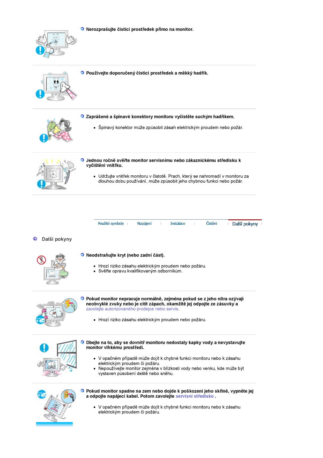 Samsung PO24FSSSS/EDC manual Další pokyny, Neodstraňujte kryt nebo zadní část 