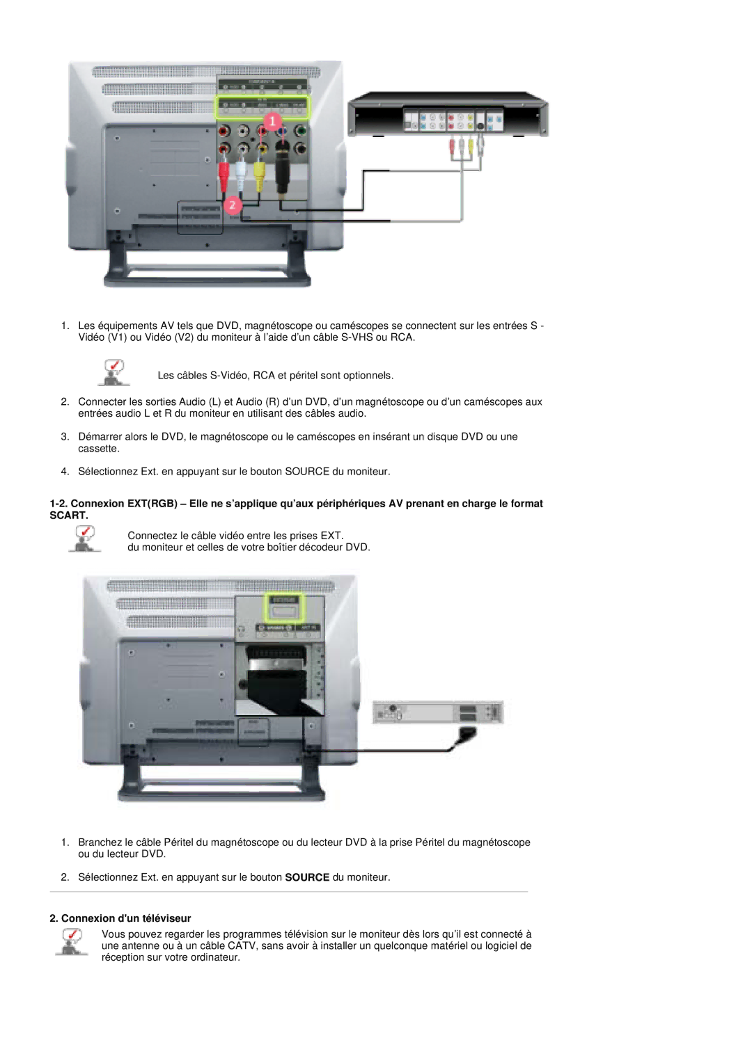 Samsung PO24FSSSS/EDC manual Scart, Connexion dun téléviseur 