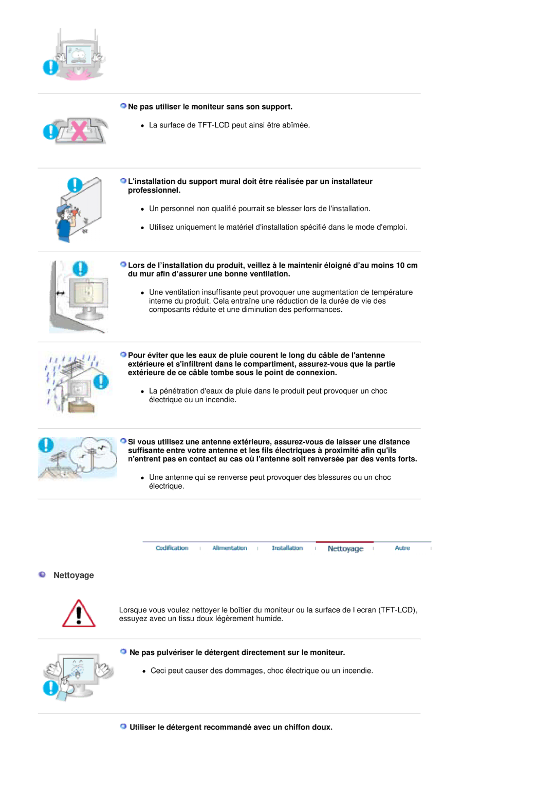 Samsung PO24FSSSS/EDC manual Nettoyage, Ne pas utiliser le moniteur sans son support 