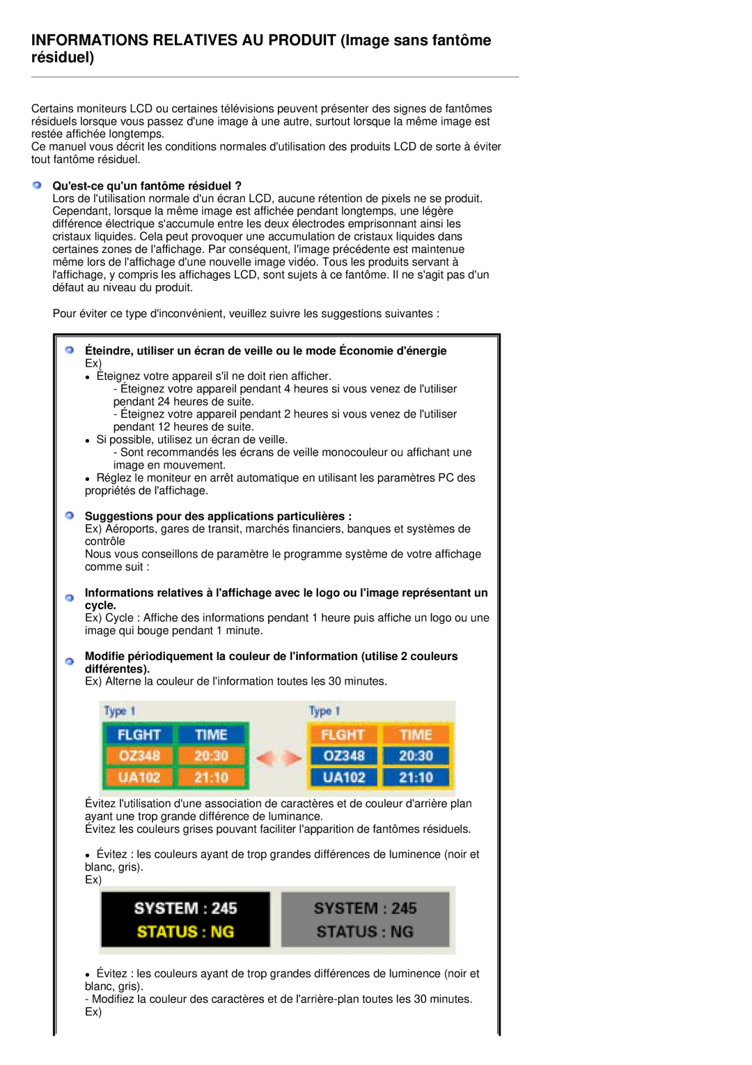 Samsung PO24FSSSS/EDC manual Quest-ce quun fantôme résiduel ?, Suggestions pour des applications particulières 