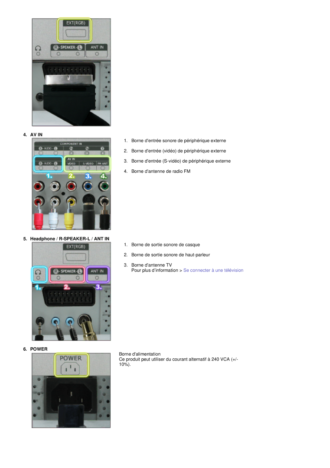 Samsung PO24FSSSS/EDC manual Headphone / R-SPEAKER-L / ANT, Power 