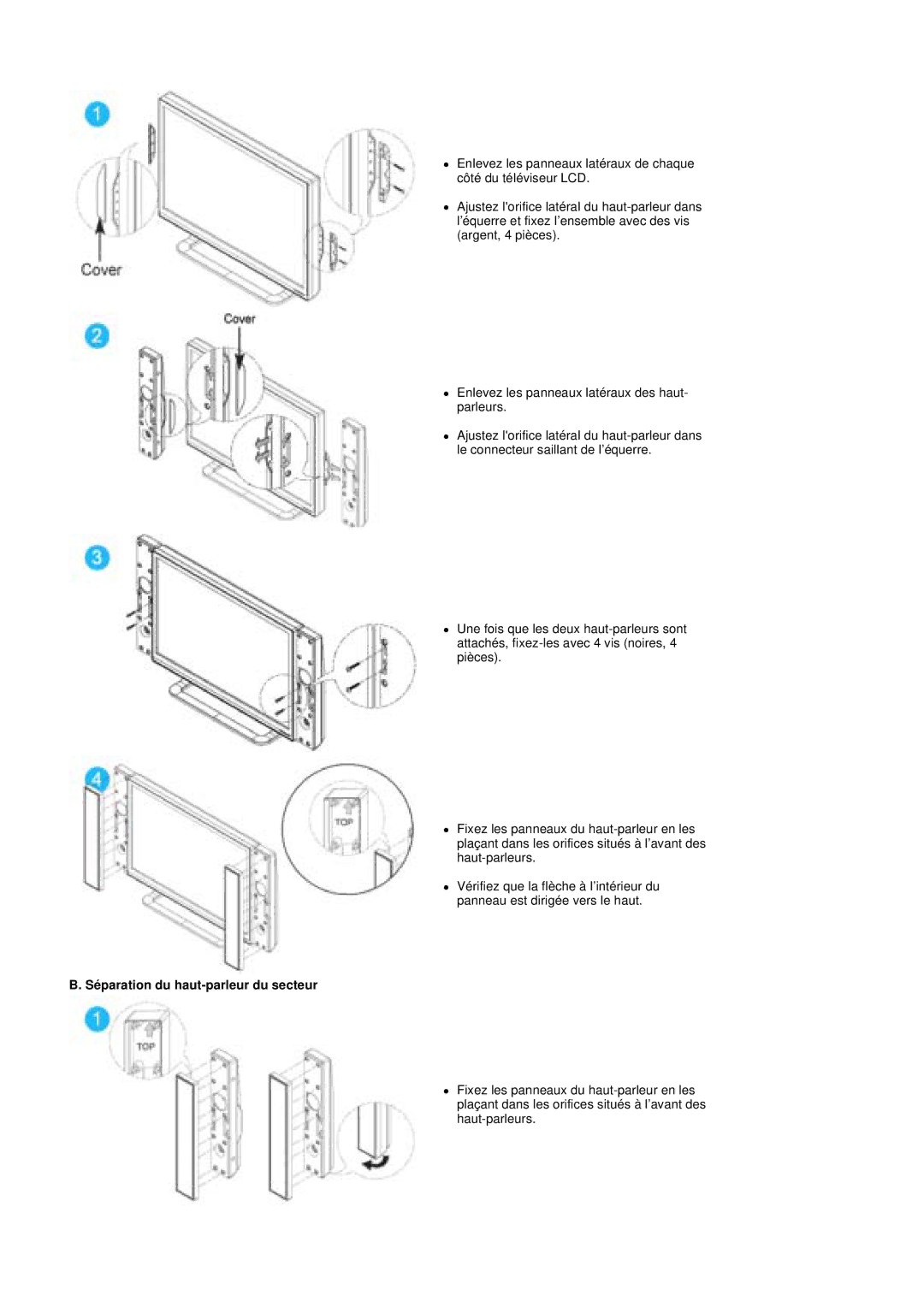 Samsung PO24FSSSS/EDC manual Séparation du haut-parleur du secteur 