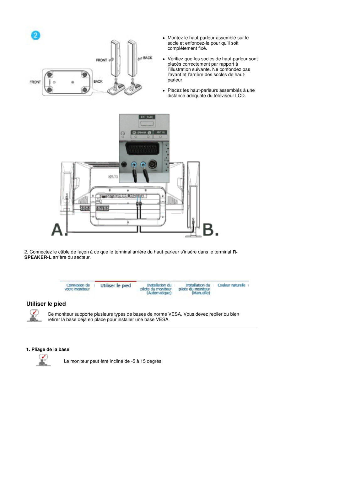 Samsung PO24FSSSS/EDC manual Utiliser le pied, Pliage de la base 