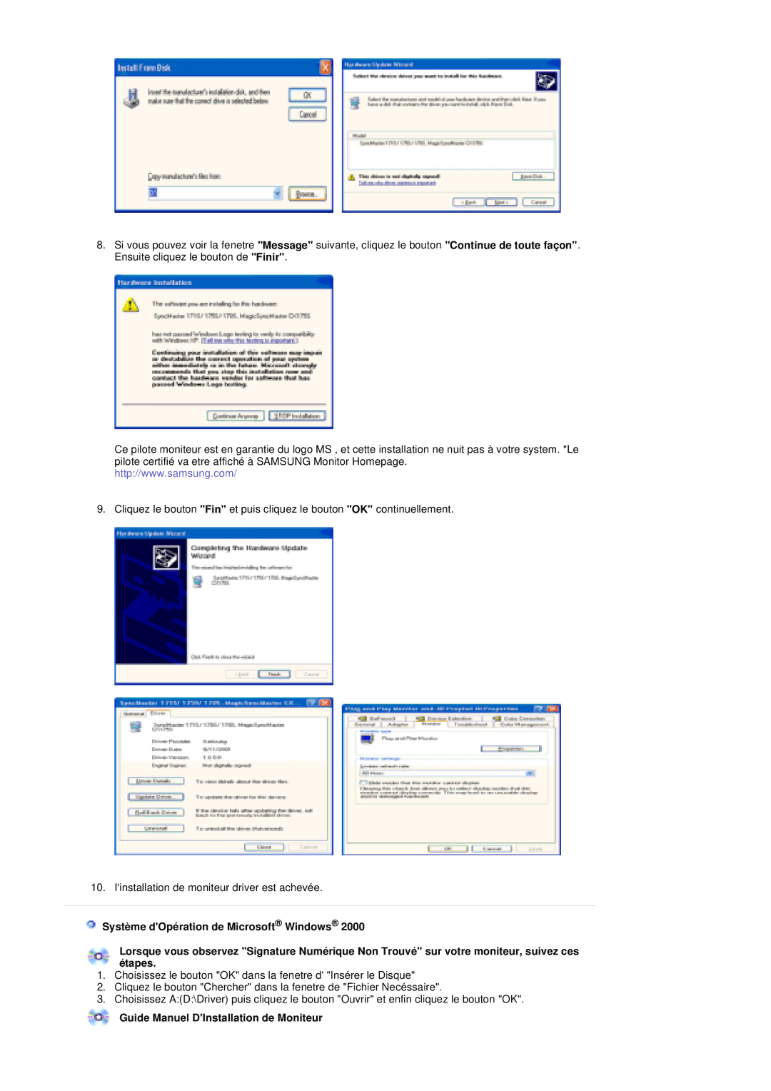 Samsung PO24FSSSS/EDC manual Guide Manuel DInstallation de Moniteur 