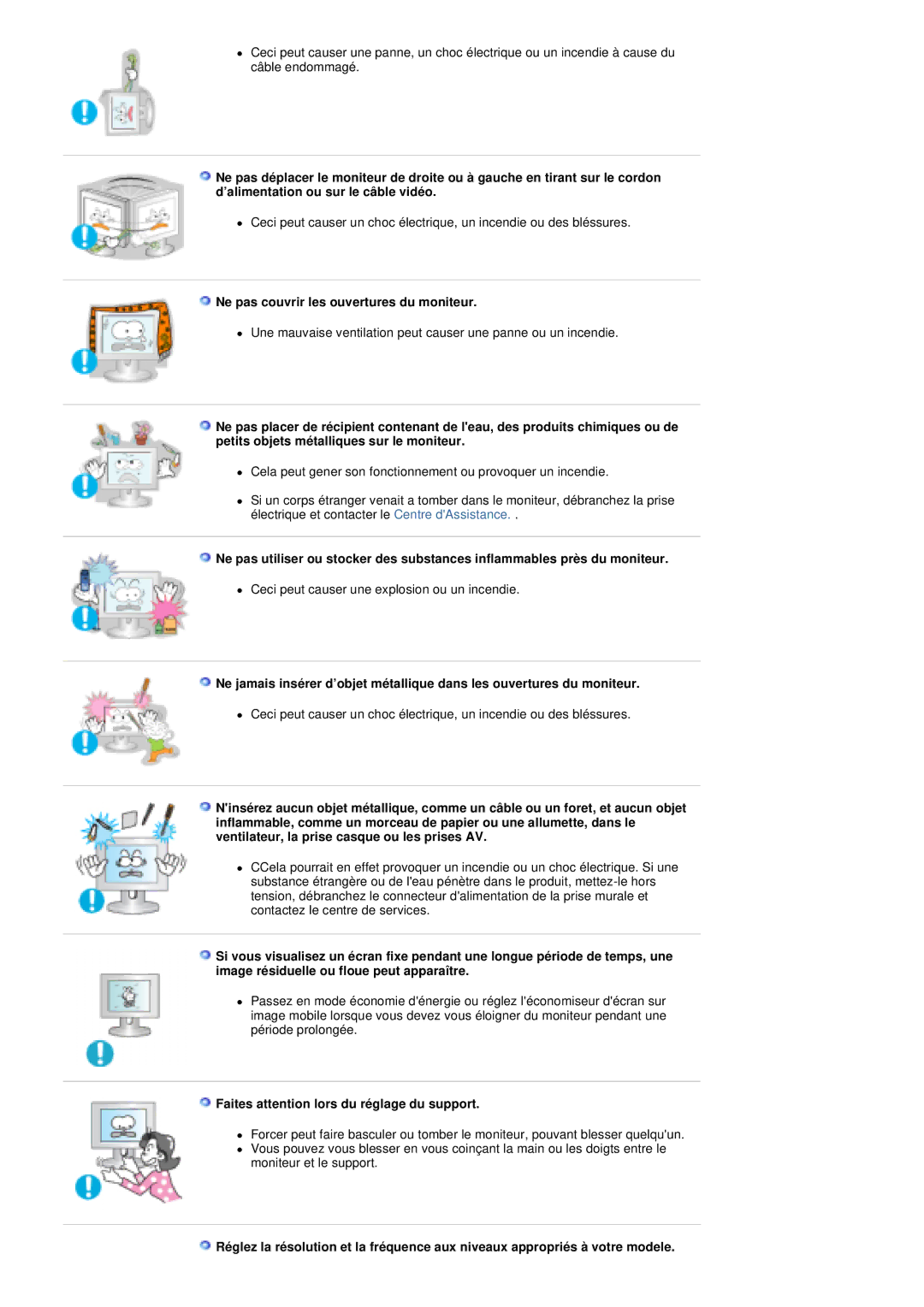 Samsung PO24FSSSS/EDC manual Ne pas couvrir les ouvertures du moniteur, Faites attention lors du réglage du support 