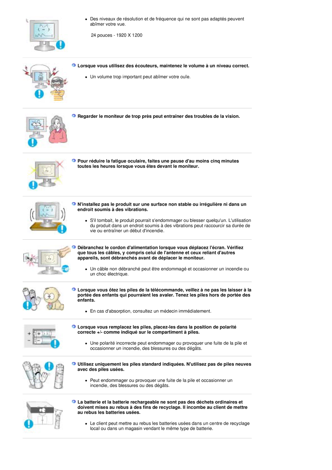 Samsung PO24FSSSS/EDC manual Un volume trop important peut abîmer votre ouïe 