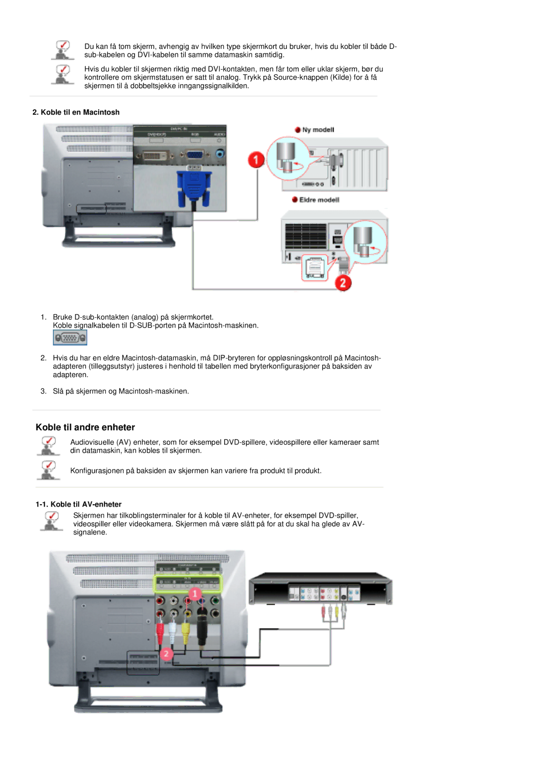 Samsung PO24FSSSS/EDC manual Koble til en Macintosh, Koble til AV-enheter 