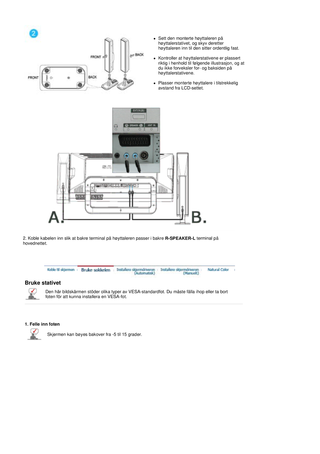 Samsung PO24FSSSS/EDC manual Bruke stativet, Felle inn foten 