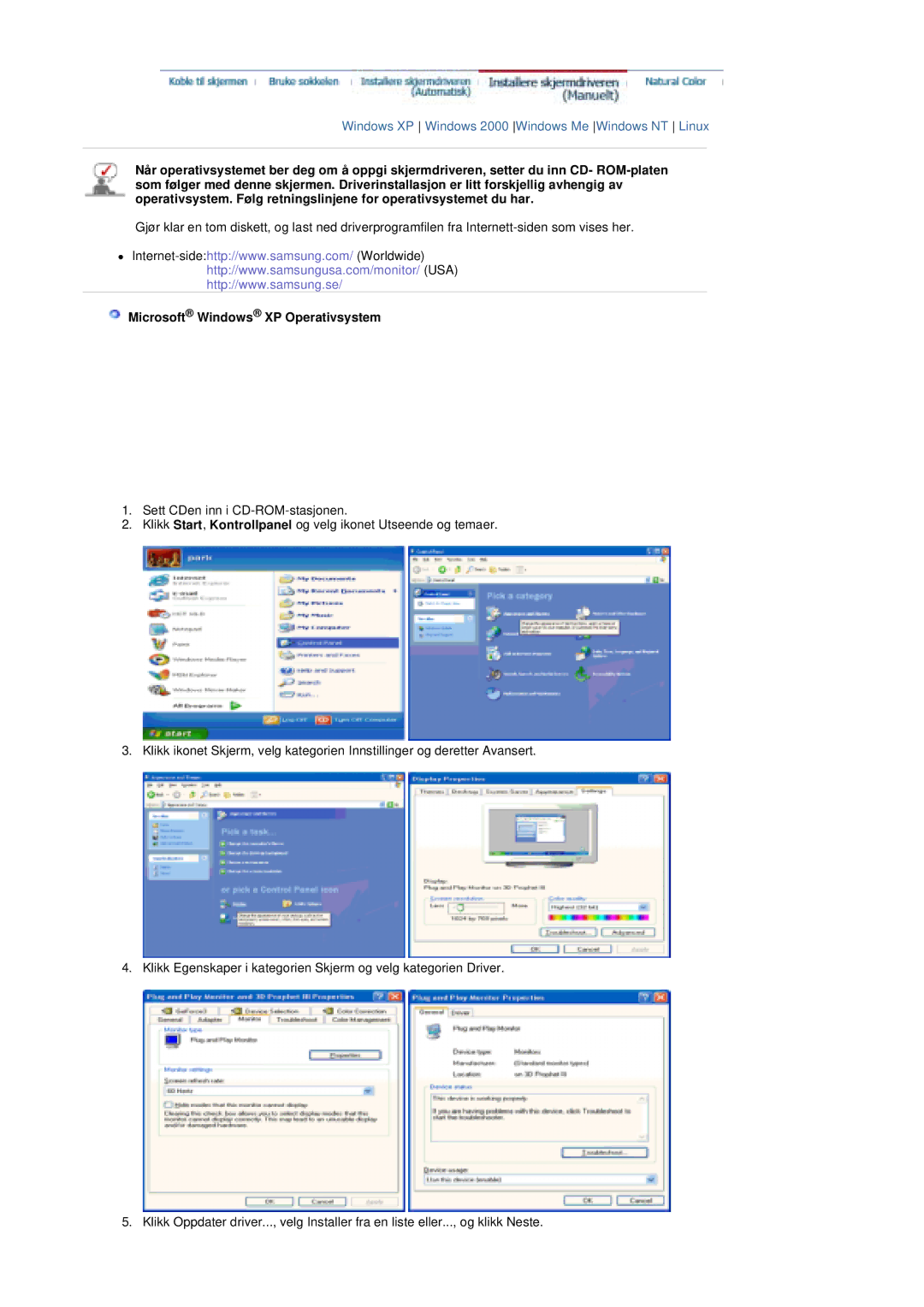 Samsung PO24FSSSS/EDC manual Microsoft Windows XP Operativsystem 