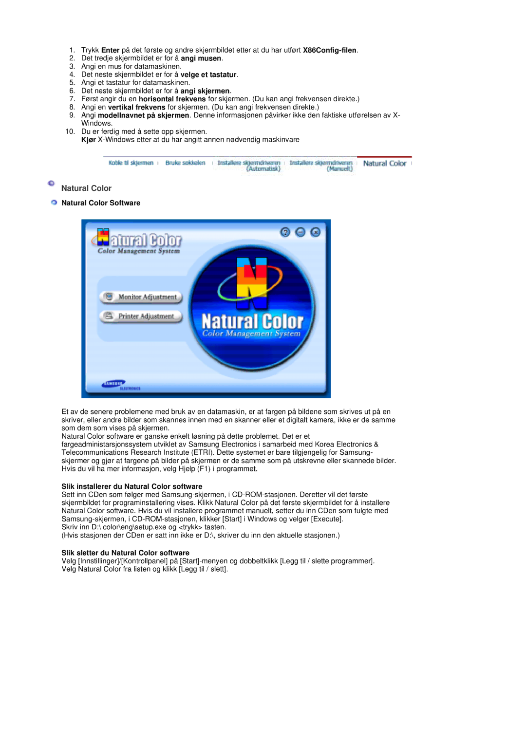 Samsung PO24FSSSS/EDC manual Natural Color Software, Slik installerer du Natural Color software 