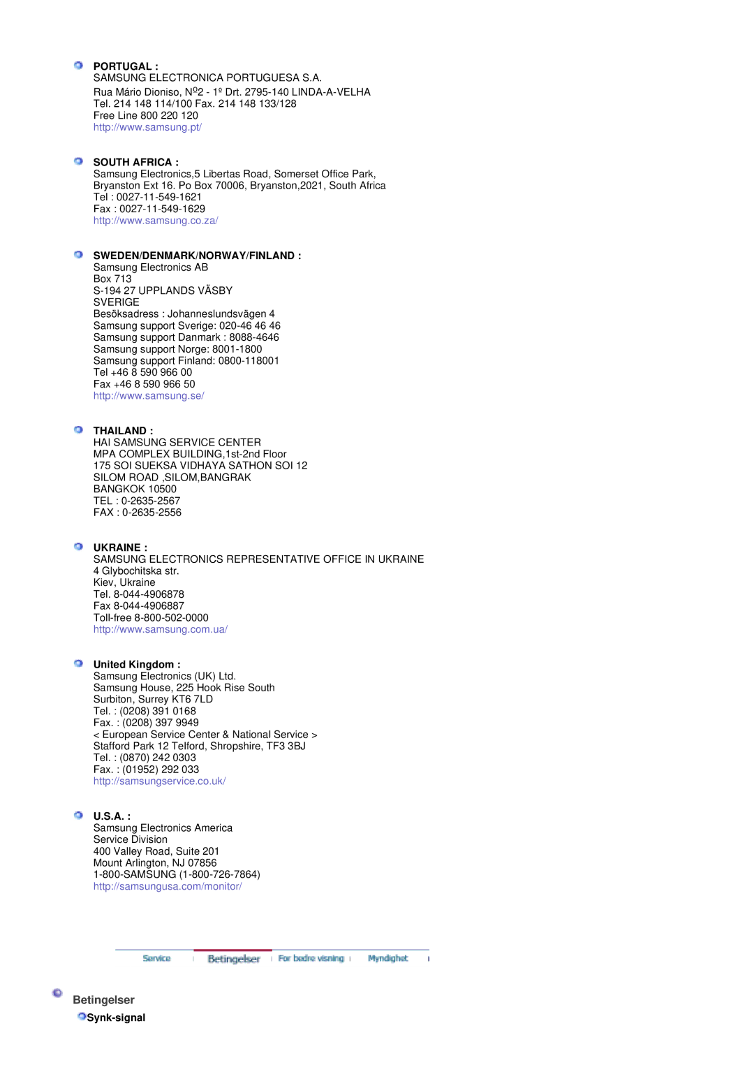 Samsung PO24FSSSS/EDC manual Betingelser 