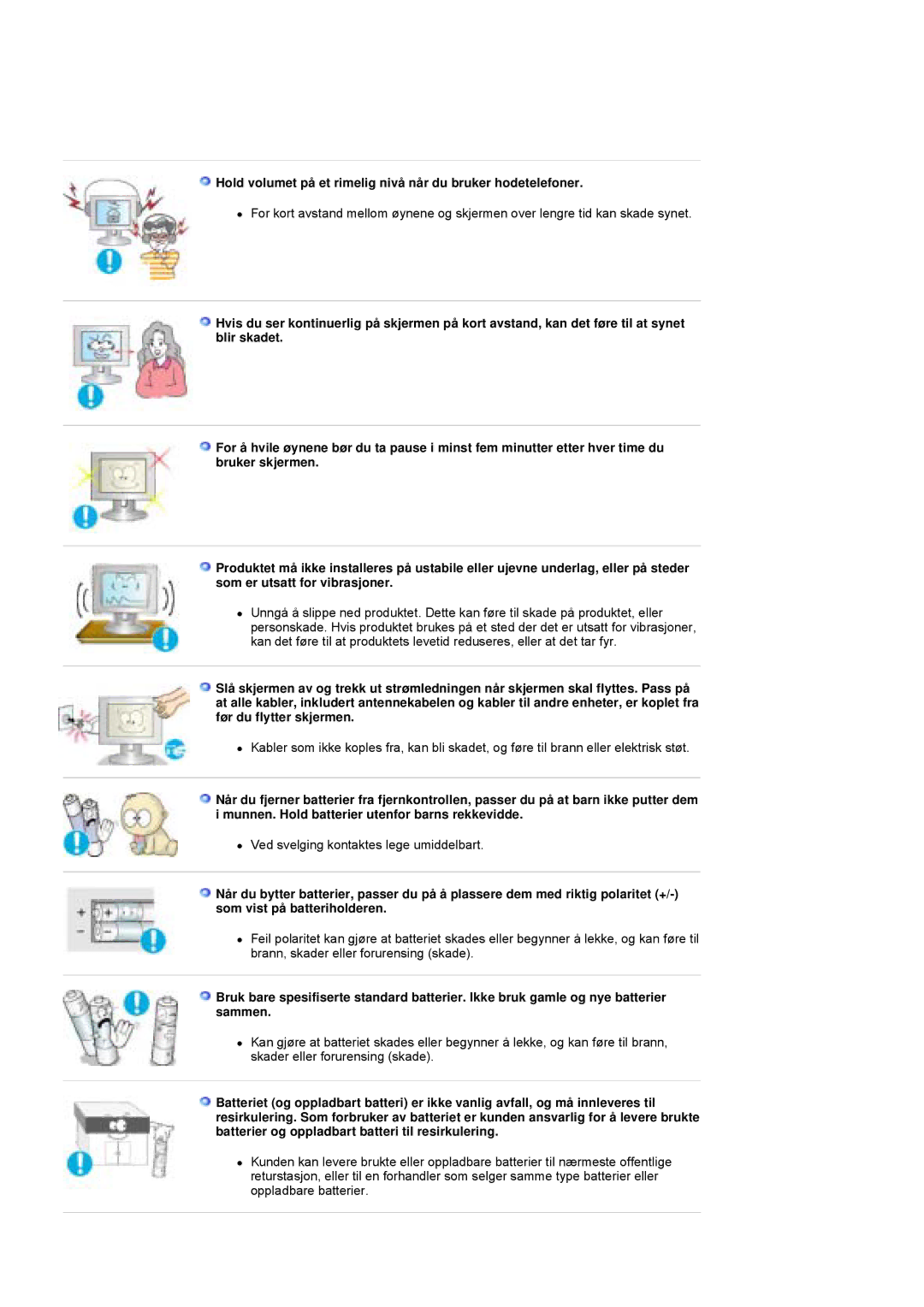 Samsung PO24FSSSS/EDC manual Hold volumet på et rimelig nivå når du bruker hodetelefoner 