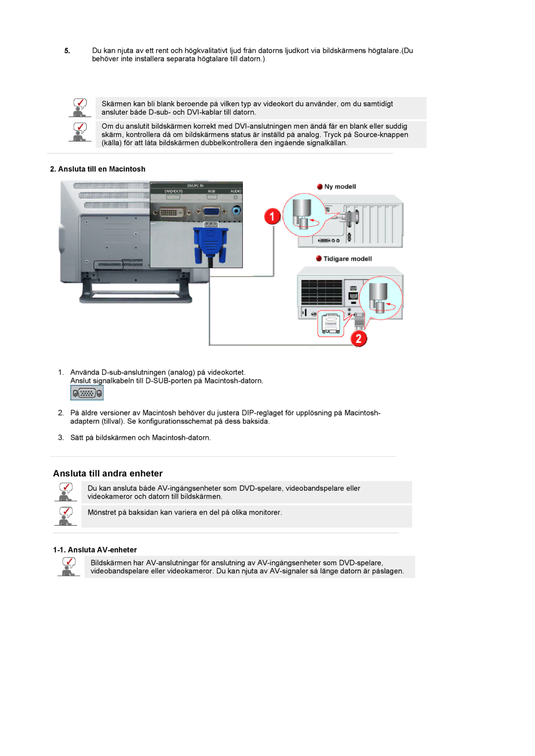 Samsung PO24FSSSS/EDC manual Ansluta till en Macintosh, Ansluta AV-enheter 