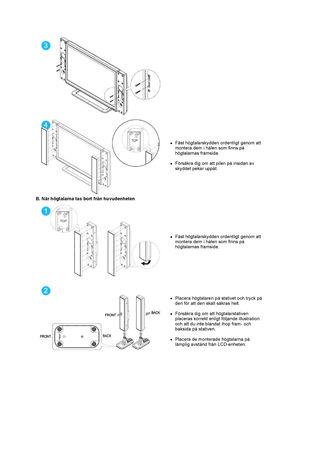 Samsung PO24FSSSS/EDC manual När högtalarna tas bort från huvudenheten 