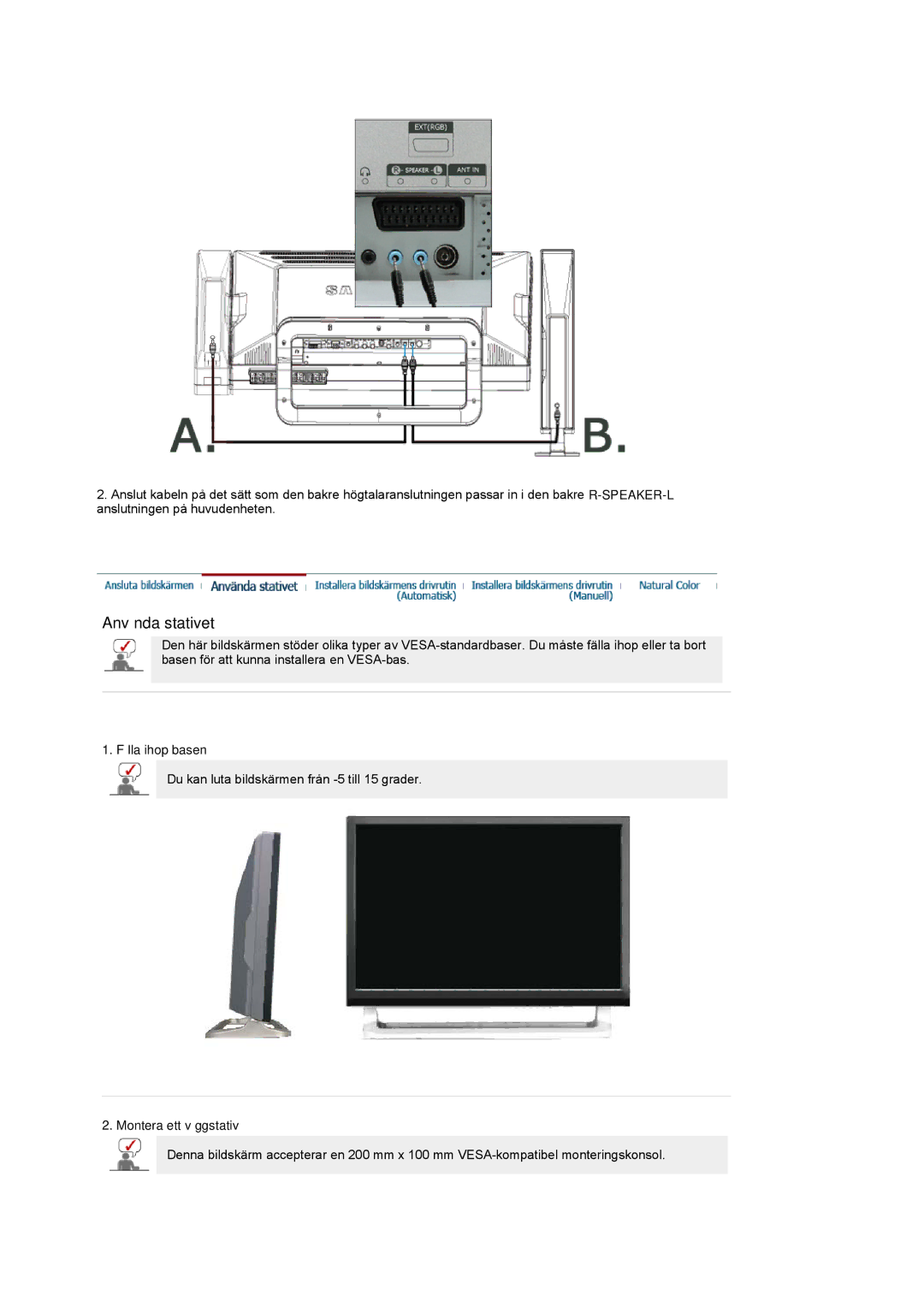 Samsung PO24FSSSS/EDC manual Fälla ihop basen, Montera ett väggstativ 