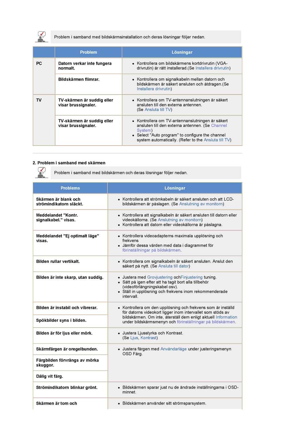 Samsung PO24FSSSS/EDC manual Datorn verkar inte fungera, Normalt, Bildskärmen flimrar, TV-skärmen är suddig eller 