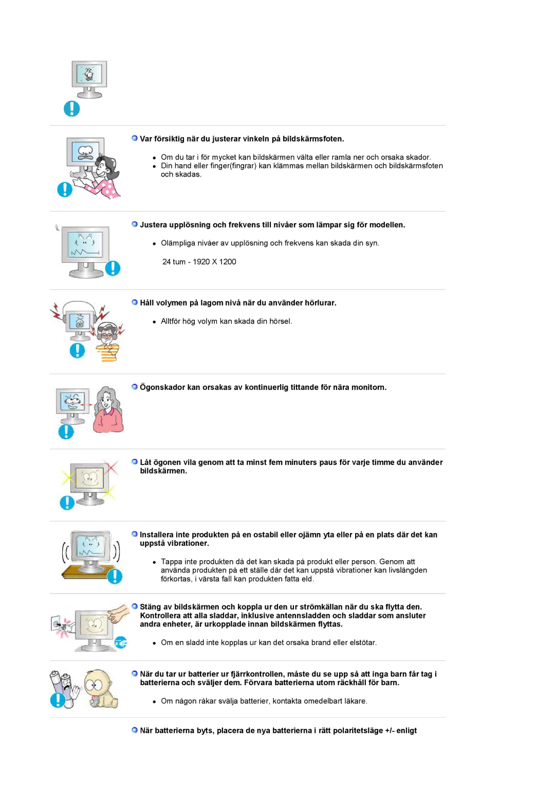 Samsung PO24FSSSS/EDC manual Var försiktig när du justerar vinkeln på bildskärmsfoten 