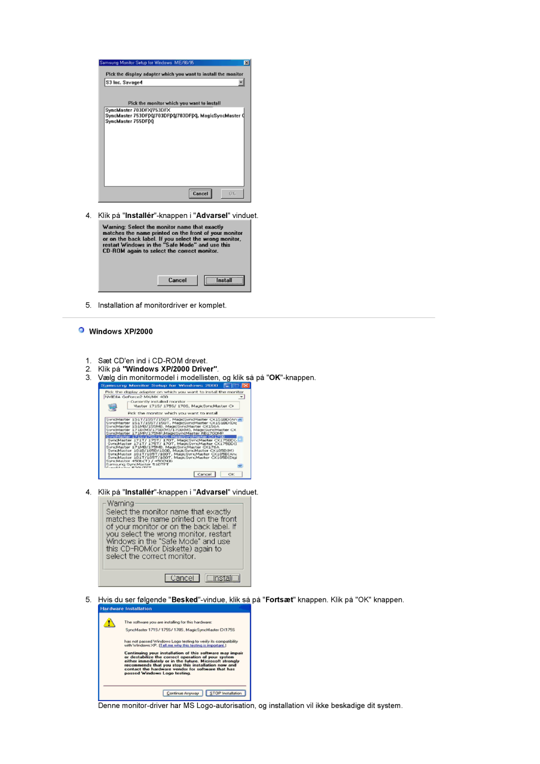 Samsung PO24FSSSS/EDC manual Klik på Windows XP/2000 Driver 