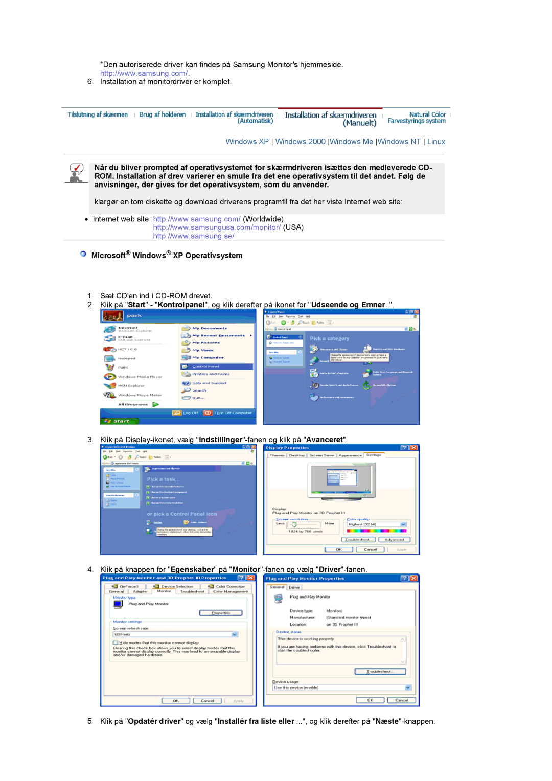 Samsung PO24FSSSS/EDC manual Microsoft Windows XP Operativsystem 