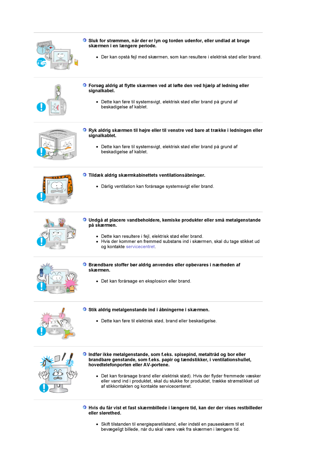 Samsung PO24FSSSS/EDC manual Tildæk aldrig skærmkabinettets ventilationsåbninger 