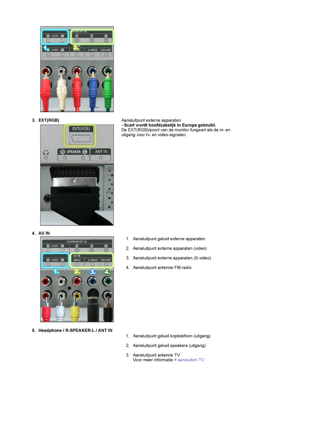 Samsung PO24FSSSS/EDC manual Extrgb, Scart wordt hoofdzakelijk in Europa gebruikt, Headphone / R-SPEAKER-L / ANT 