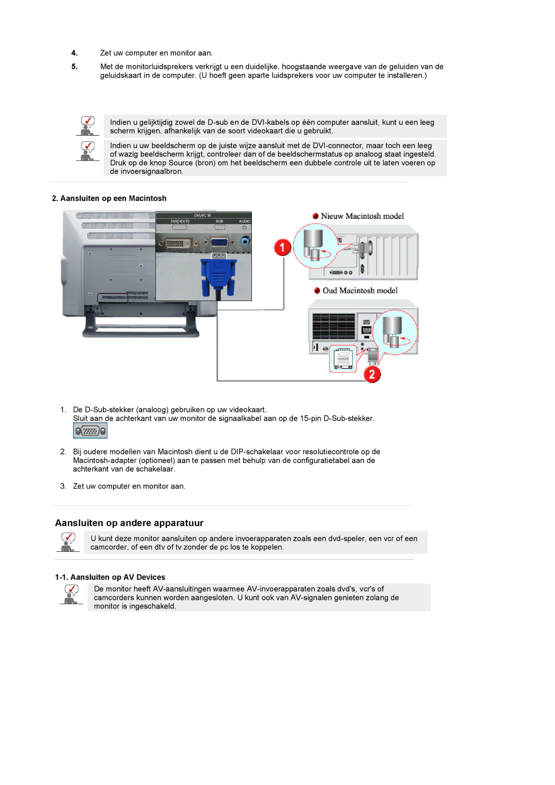 Samsung PO24FSSSS/EDC manual Aansluiten op een Macintosh, Aansluiten op AV Devices 