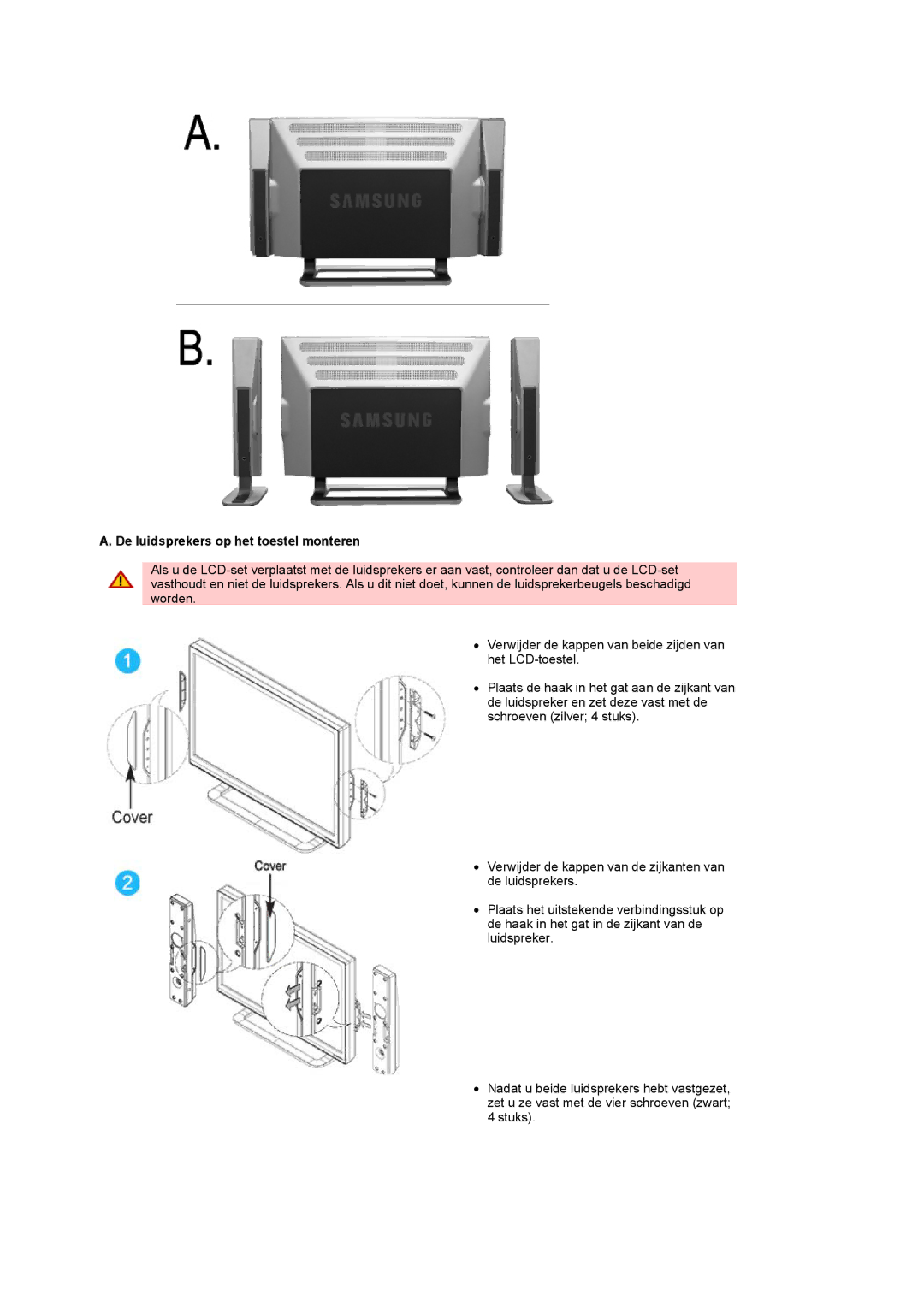 Samsung PO24FSSSS/EDC manual De luidsprekers op het toestel monteren 