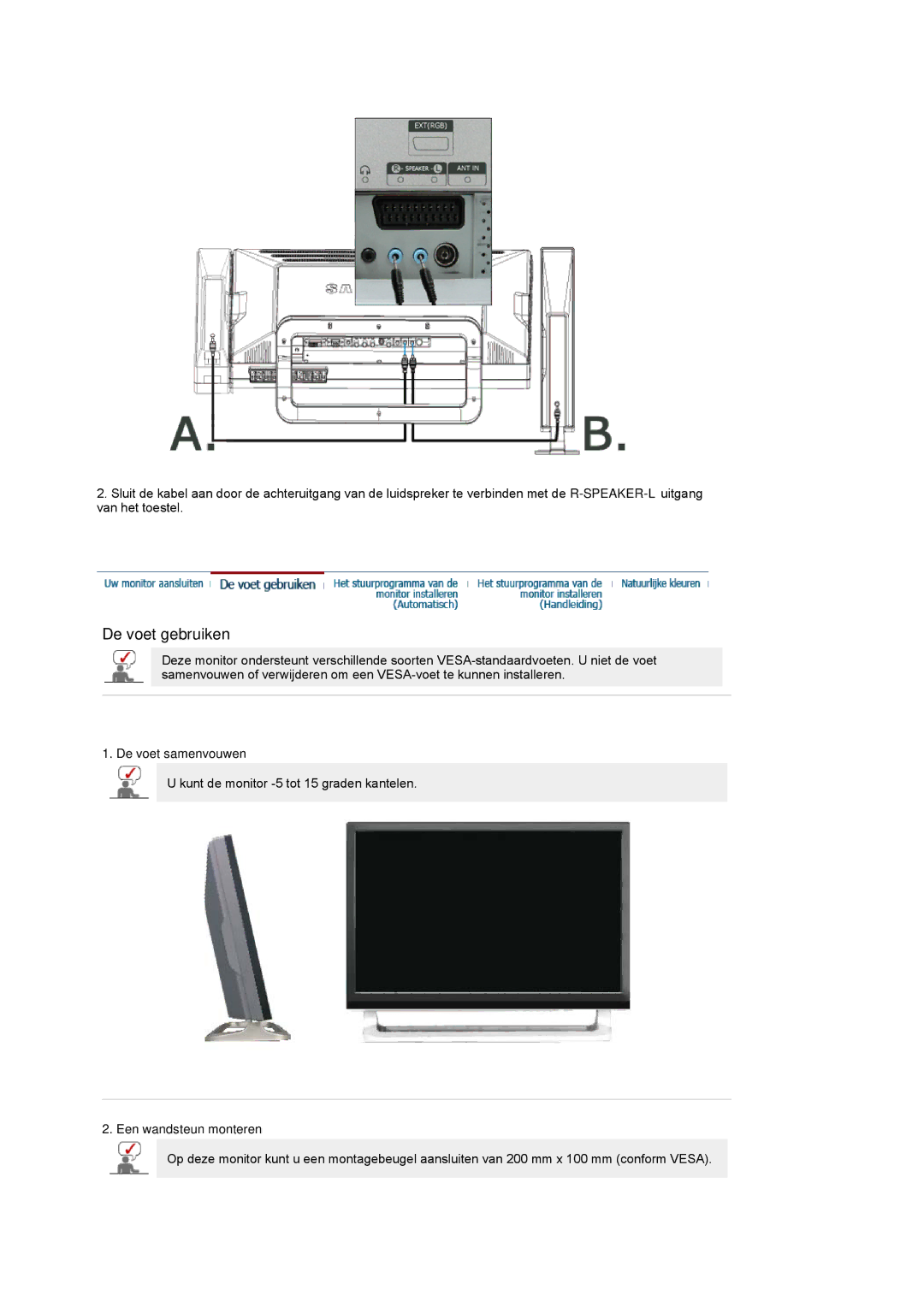 Samsung PO24FSSSS/EDC manual De voet samenvouwen, Een wandsteun monteren 