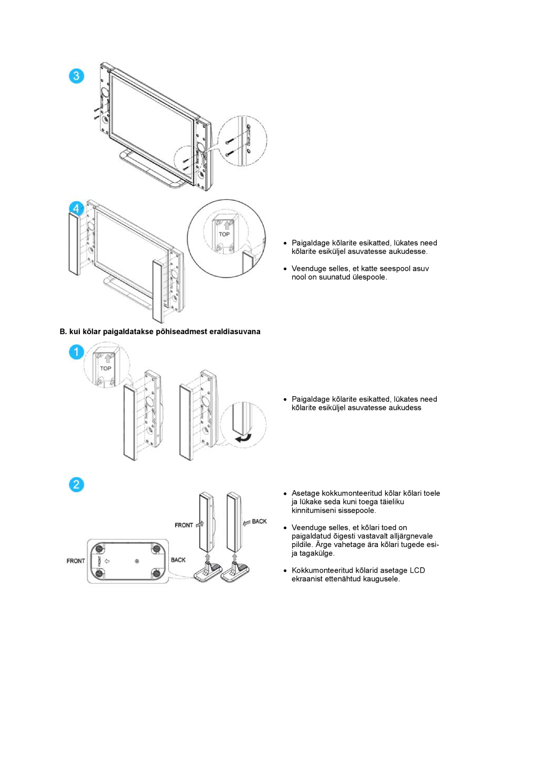 Samsung PO24FSSSS/EDC manual Kui kõlar paigaldatakse põhiseadmest eraldiasuvana 