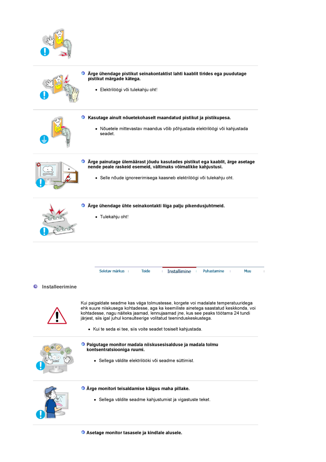 Samsung PO24FSSSS/EDC manual Installeerimine, Ärge monitori teisaldamise käigus maha pillake 