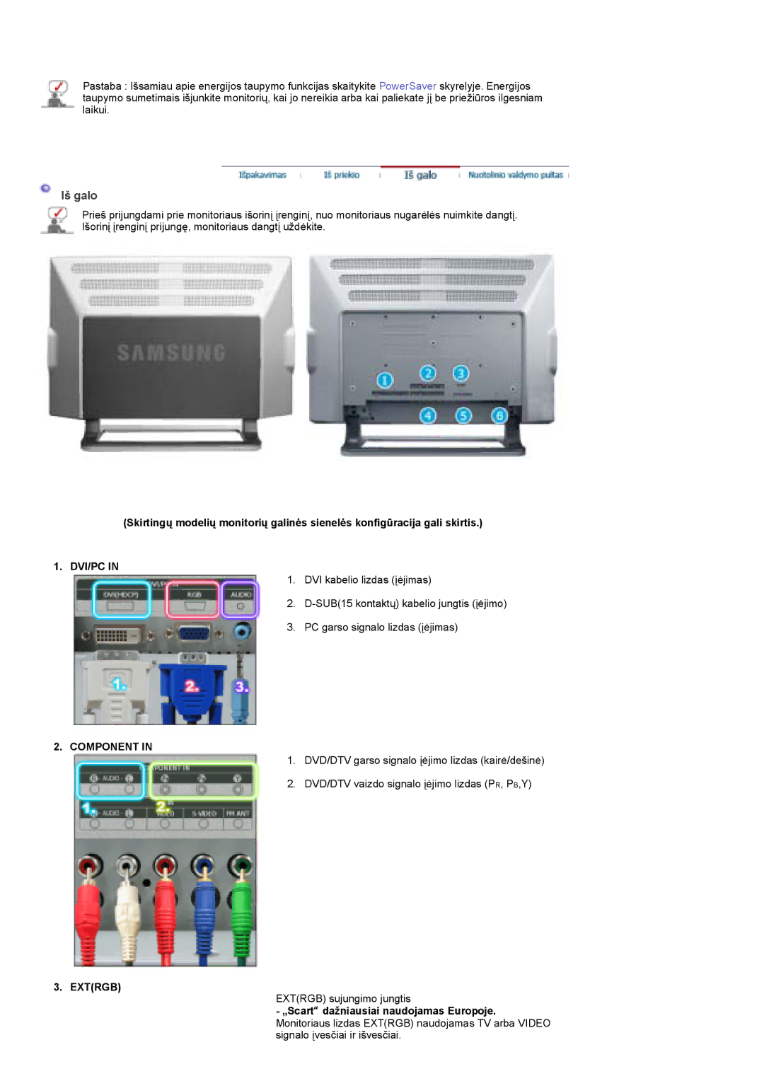 Samsung PO24FSSSS/EDC manual Iš galo, Dvi/Pc, Component, Extrgb 