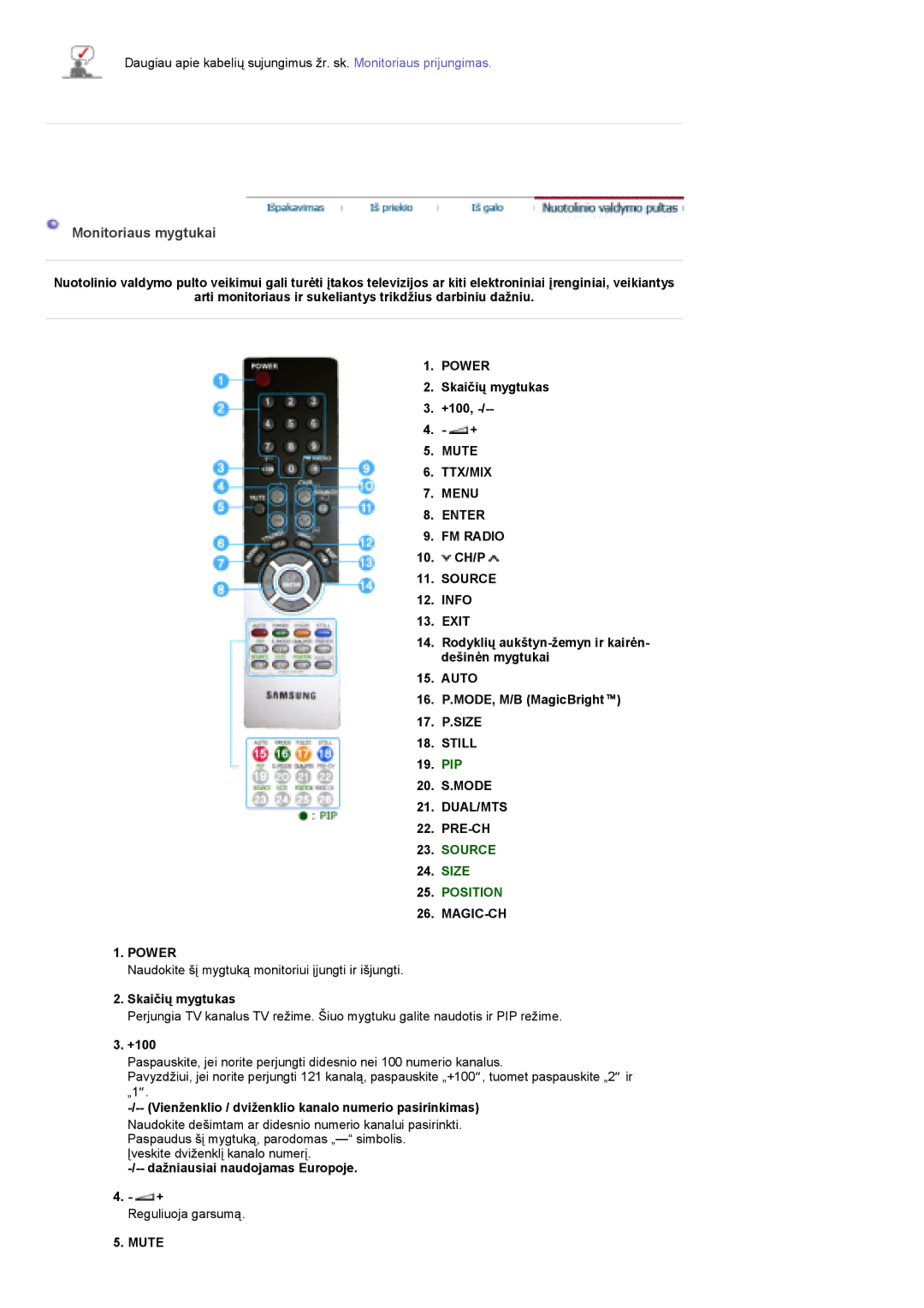 Samsung PO24FSSSS/EDC manual Monitoriaus mygtukai 