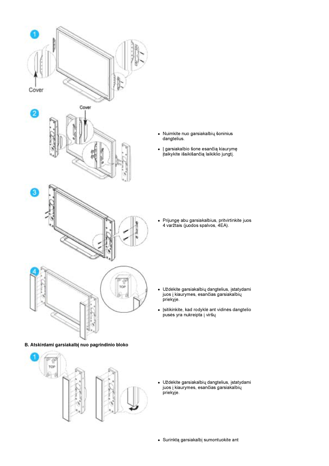 Samsung PO24FSSSS/EDC manual Atskirdami garsiakalbį nuo pagrindinio bloko 