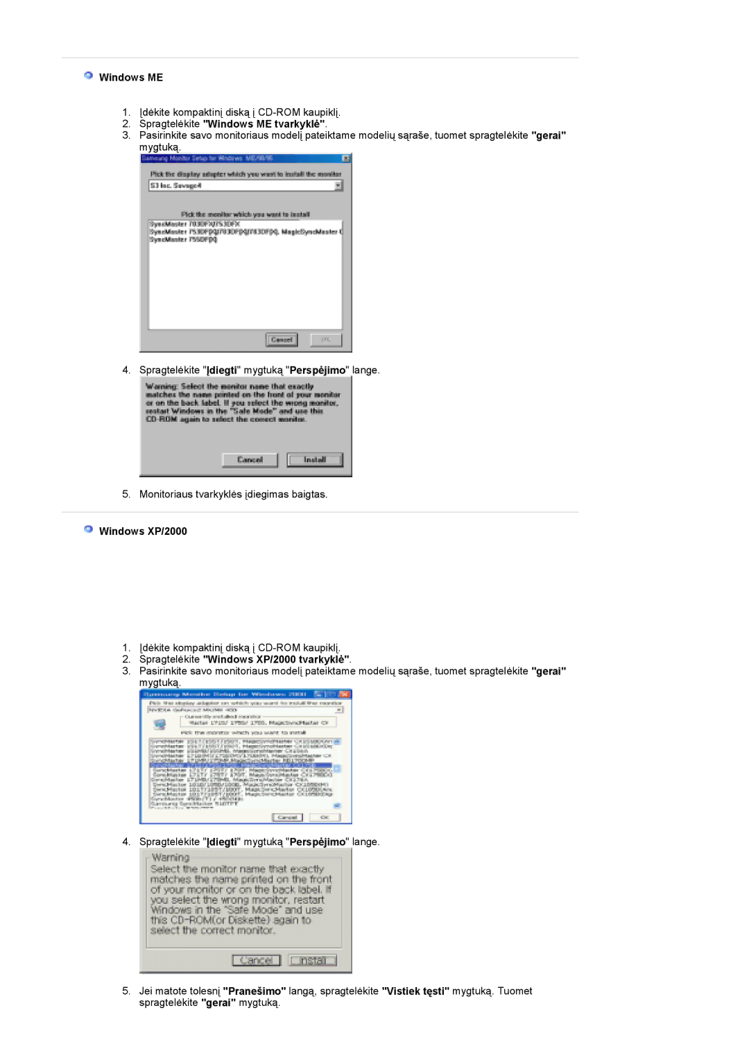 Samsung PO24FSSSS/EDC manual Spragtelėkite Windows ME tvarkyklė, Spragtelėkite Windows XP/2000 tvarkyklė 