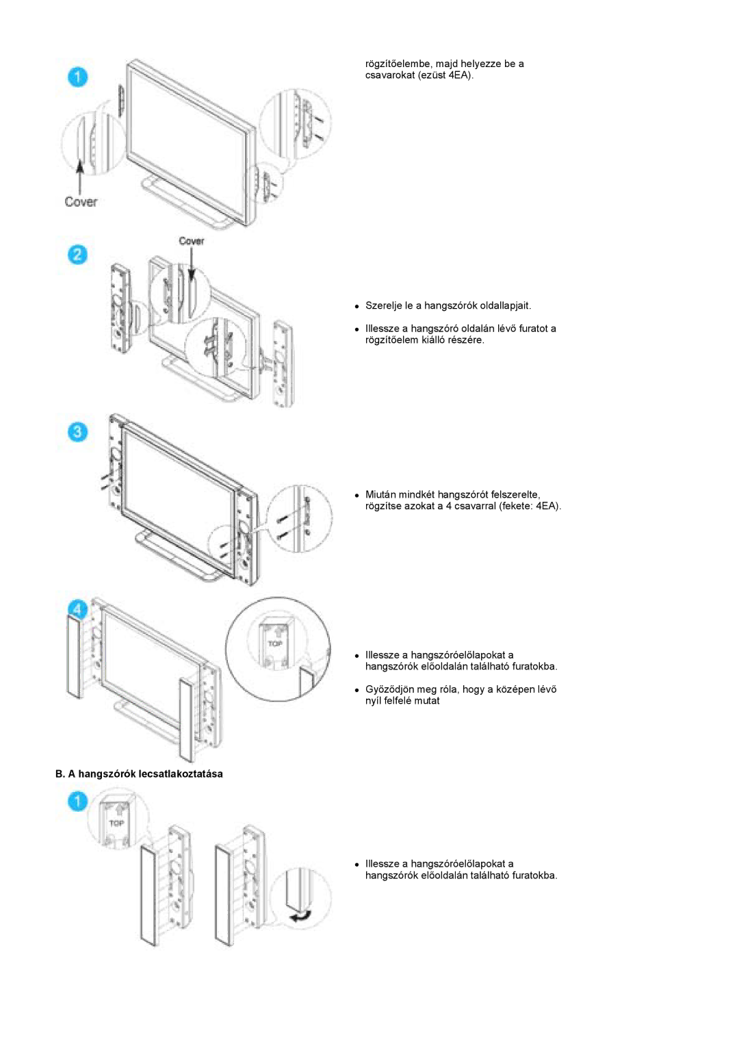 Samsung PO24FSSSS/EDC manual Hangszórók lecsatlakoztatása 