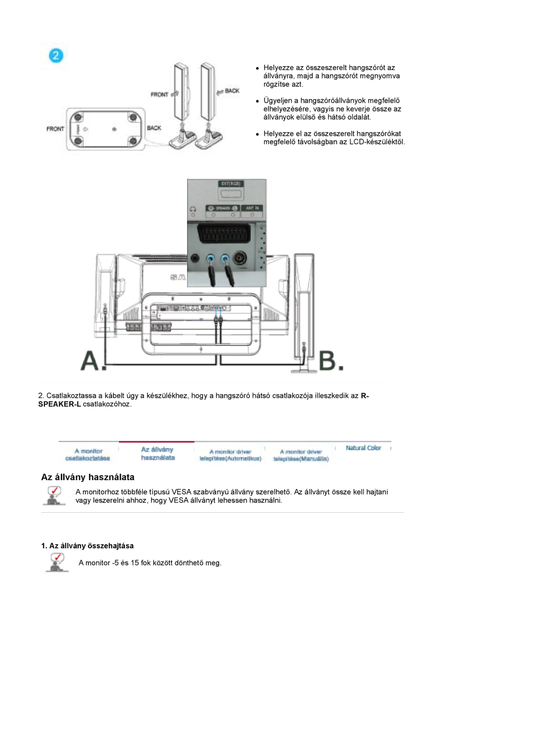 Samsung PO24FSSSS/EDC manual Az állvány használata, Az állvány összehajtása 