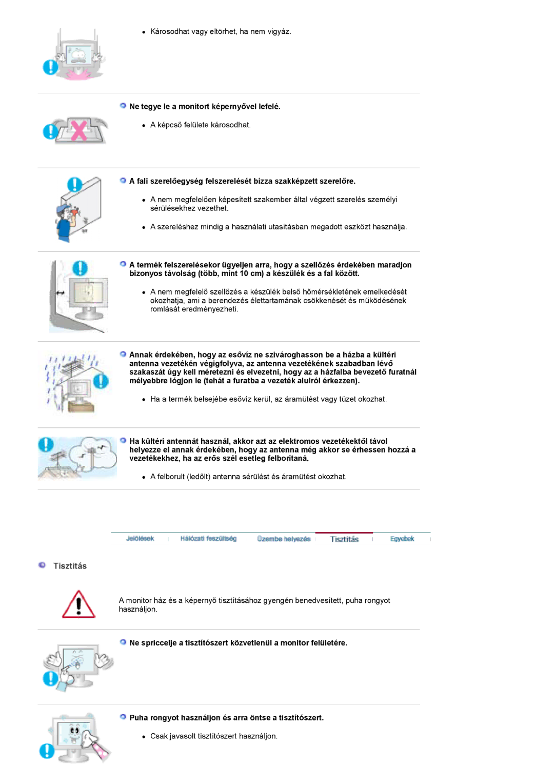 Samsung PO24FSSSS/EDC manual Tisztitás, Ne tegye le a monitort képernyővel lefelé 