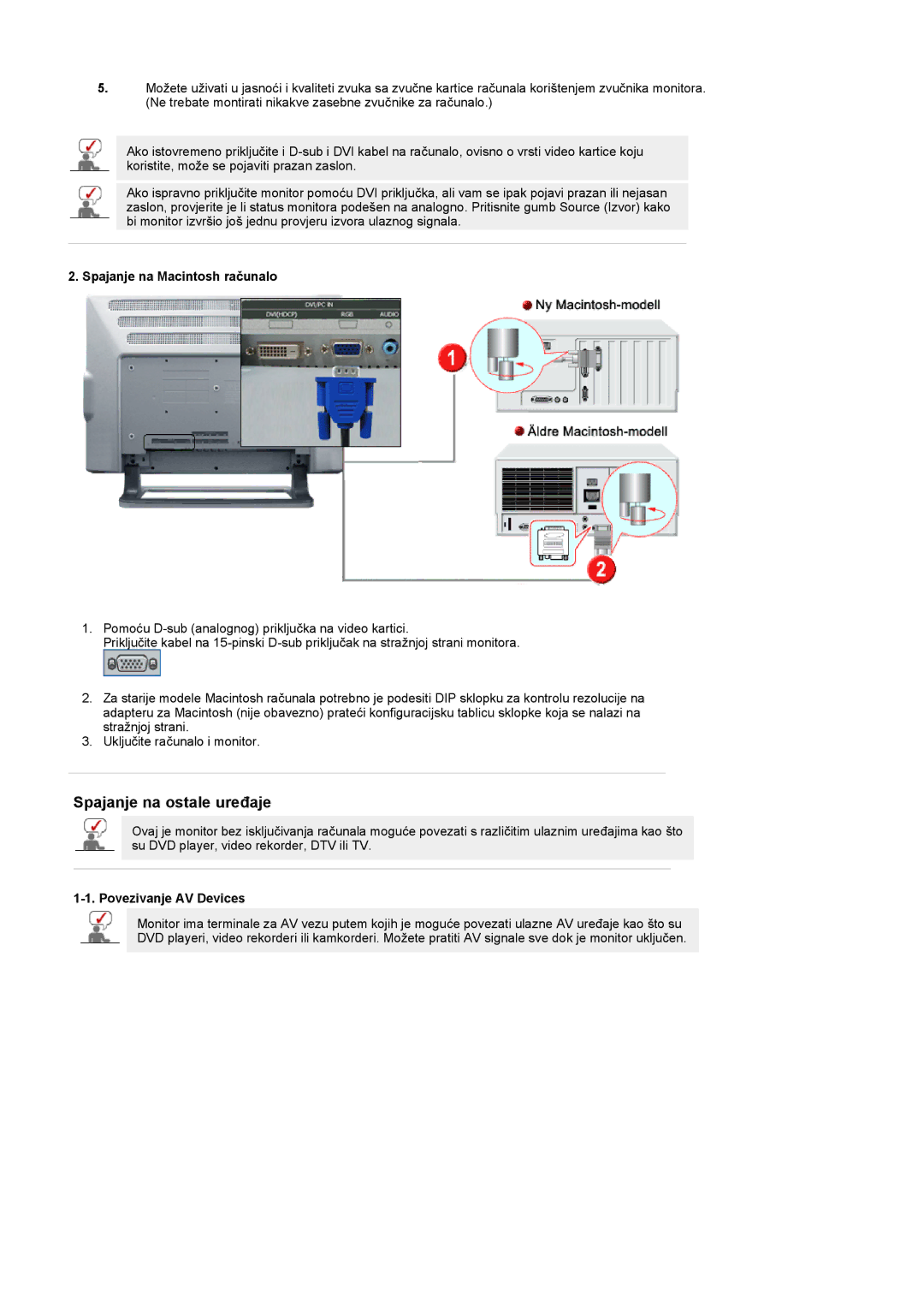 Samsung PO24FSSSS/EDC manual Spajanje na Macintosh računalo, Povezivanje AV Devices 