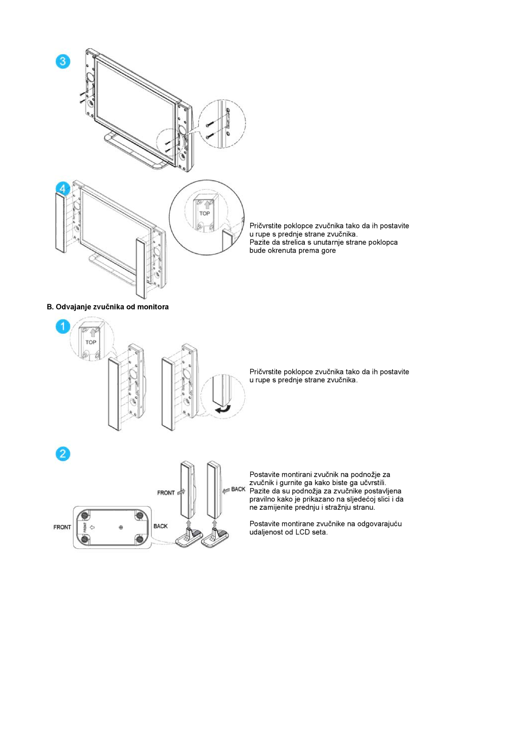 Samsung PO24FSSSS/EDC manual Odvajanje zvučnika od monitora 