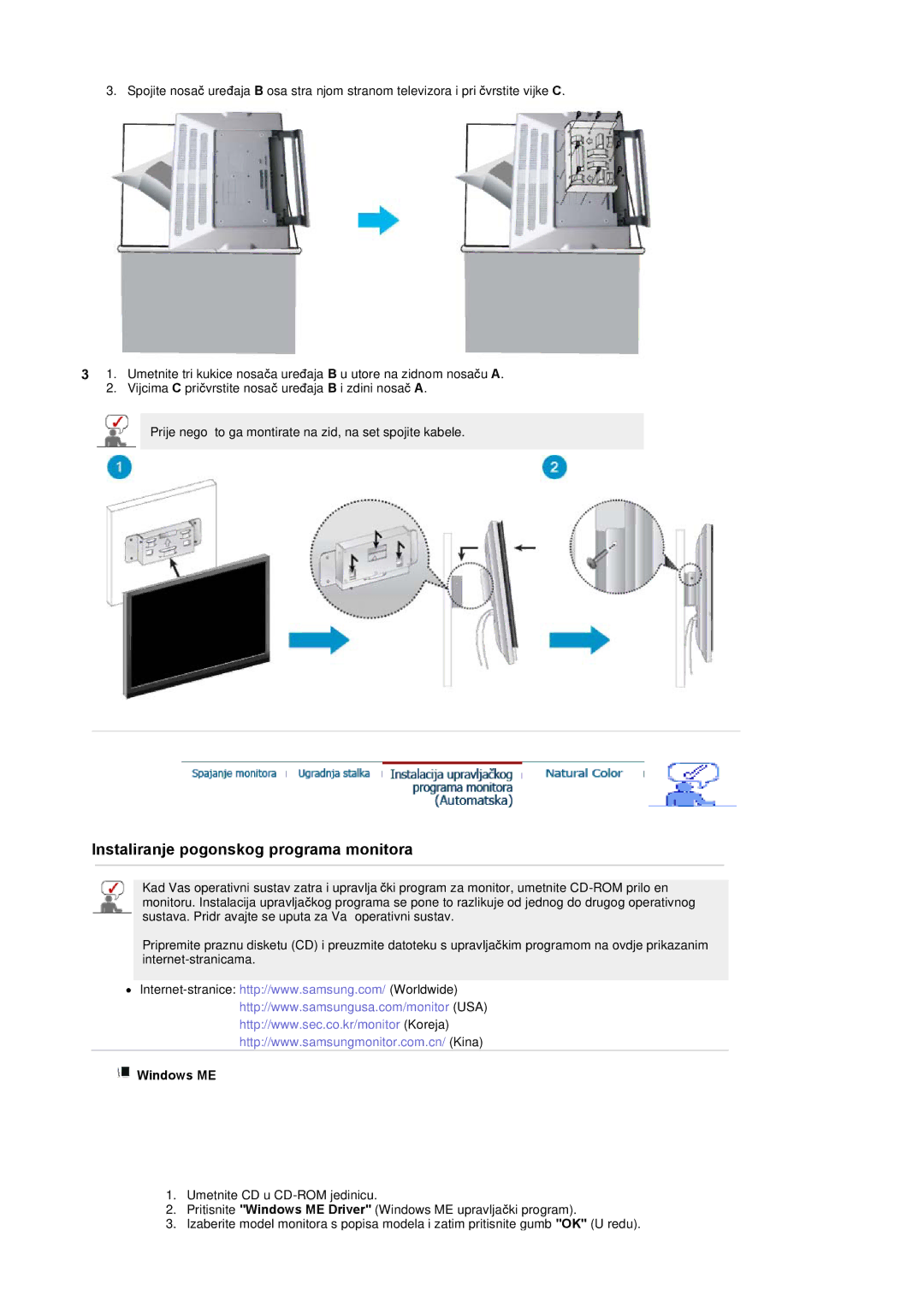 Samsung PO24FSSSS/EDC manual Instaliranje pogonskog programa monitora, Windows ME 