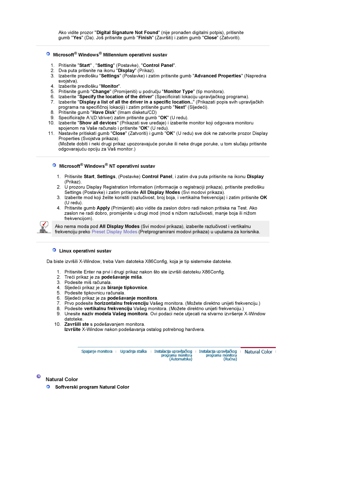 Samsung PO24FSSSS/EDC manual Natural Color, Microsoft Windows Millennium operativni sustav, Linux operativni sustav 