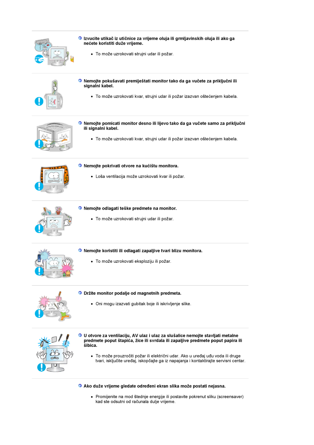 Samsung PO24FSSSS/EDC manual Nemojte pokrivati otvore na kućištu monitora, Nemojte odlagati teške predmete na monitor 