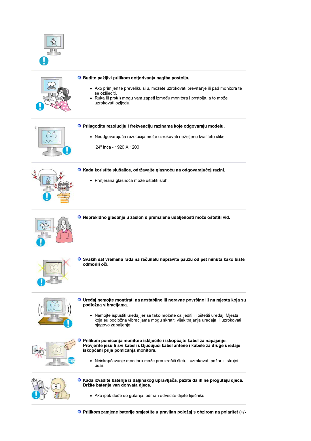 Samsung PO24FSSSS/EDC manual Budite pažljivi prilikom dotjerivanja nagiba postolja 