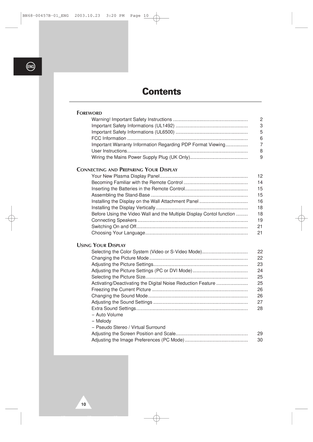 Samsung PPM 42S3 manual Contents 